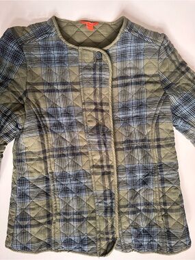Joe Fresh Quilted Plaid Shirt Jacket in Olive and Blue